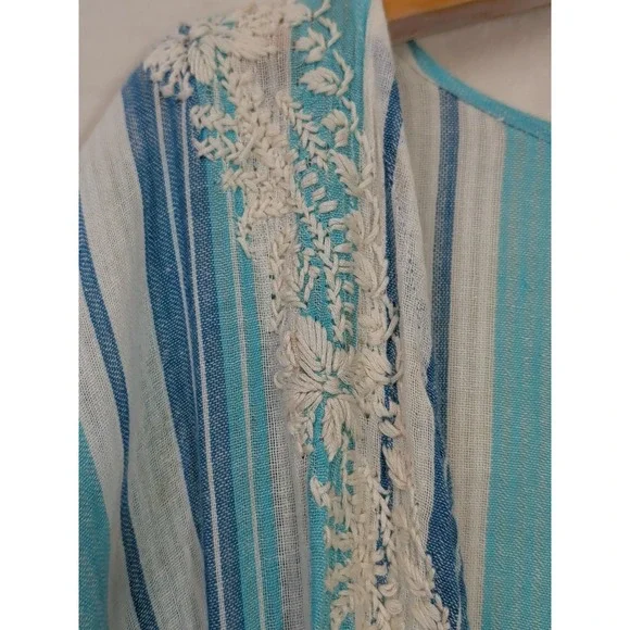 Z&L Swim Cover Up Maxi Dress Women S Blue White Tassel Tie Beach Resort Vacation - Picture 7 of 12